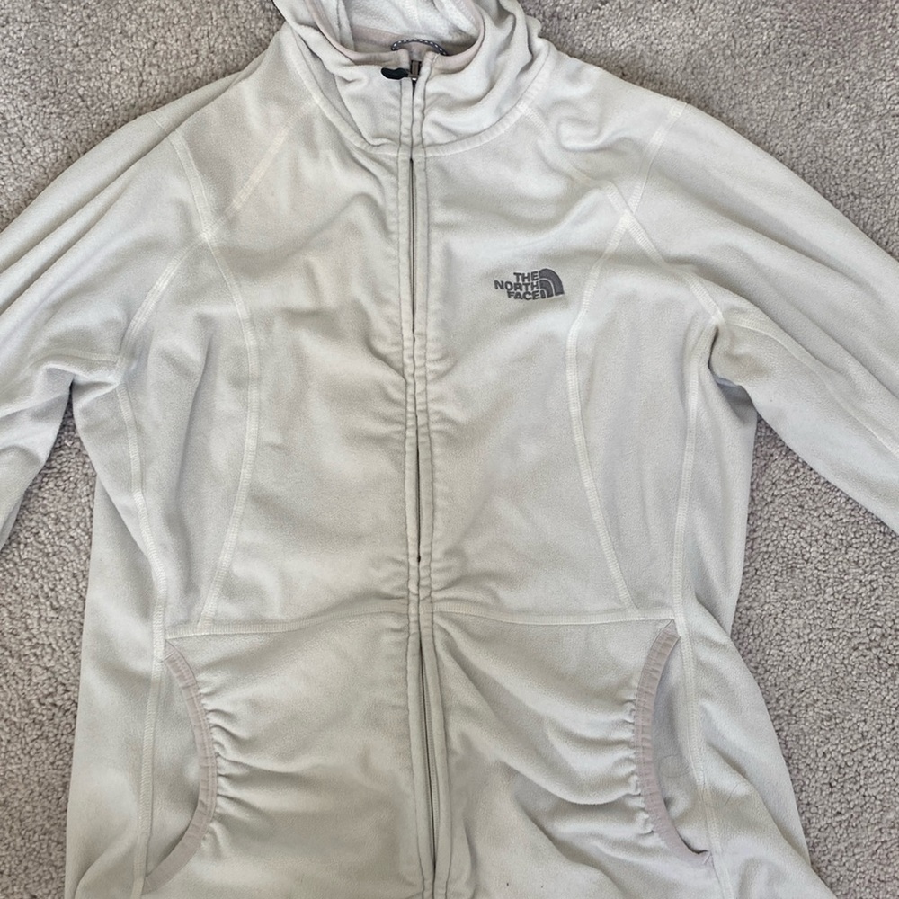 White North Face Zip-up with Hoodie and Thumb holes